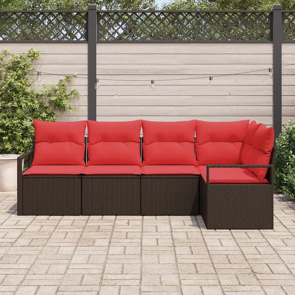 Set Divano da Giardino 5 pcs Marrone e Rosso polyrattan 3355053
