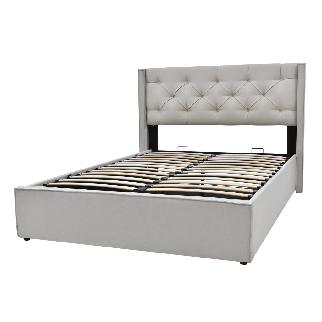 Letto imbottito 140x200 cm grigio chiaro con contenitore