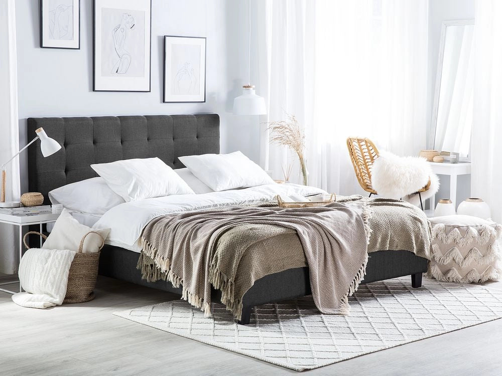 Letto ad acqua in poliestere grigio scuro 180 x 200 cm testiera imbottita camera da letto stile moderno