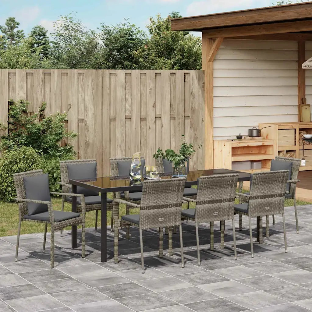 Set da Pranzo per Giardino con cuscino 9 pcs Grigio polyrattan 3380091