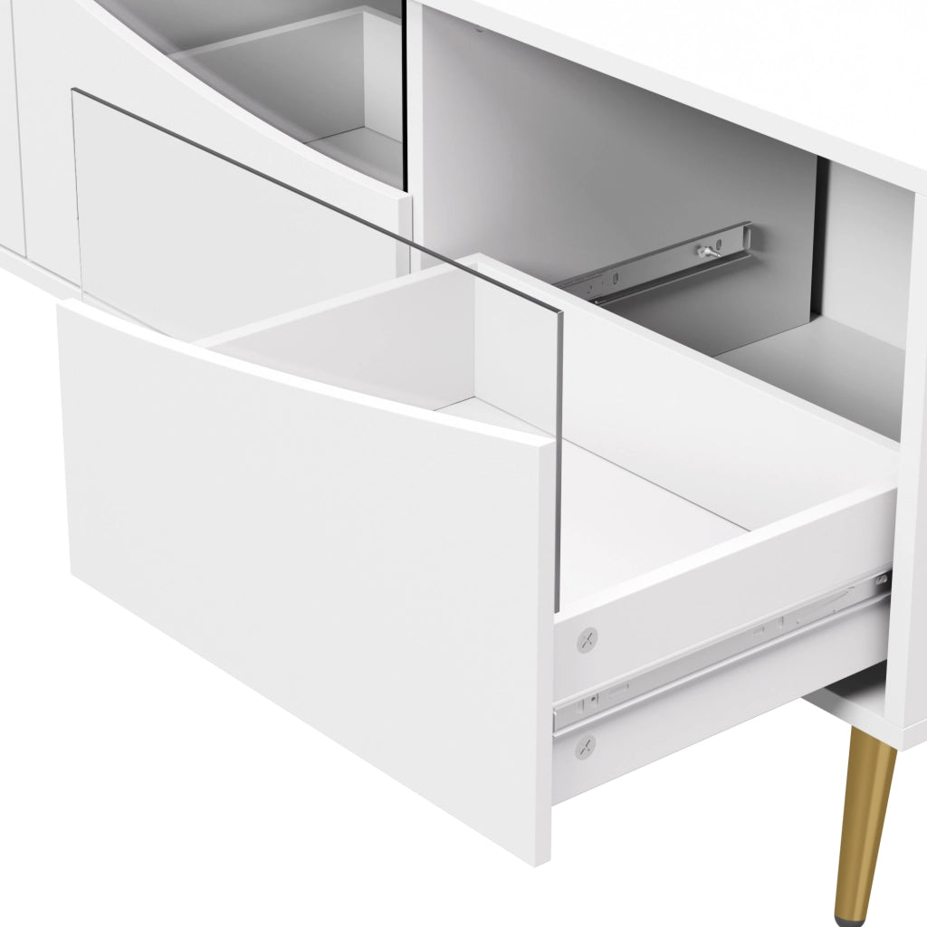 Mobile TV con LED controllabile via Bluetooth; frontali in vetro e passacavi; MDF bianco 180 × 40 × 50 cm