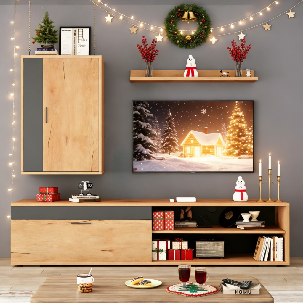Set mobili soggiorno TV 140x35x39 cm con mobile TV, armadietto da parete e mensola, design moderno in truciolato legno e nero