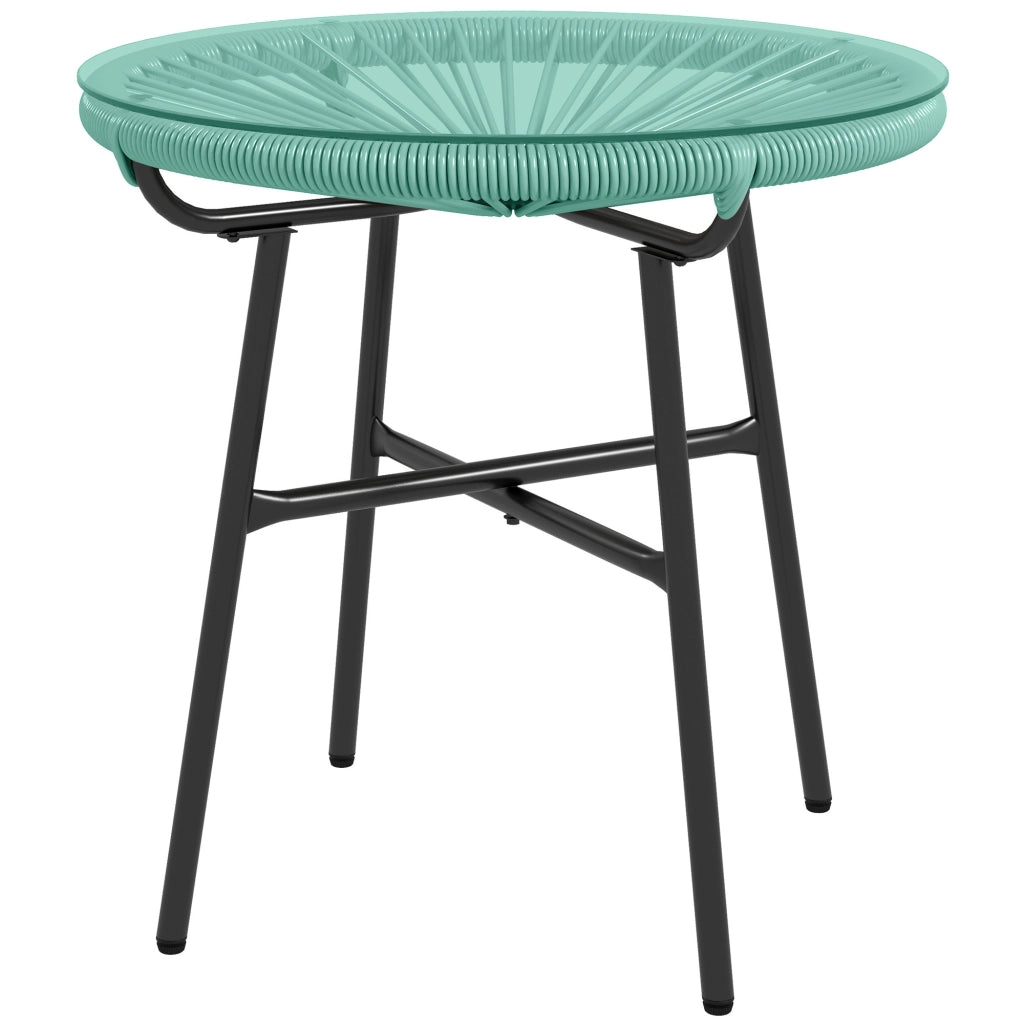 Tavolino da Giardino Tondo in Rattan PE e Metallo con Piano in Vetro Temperato, Tavolino da Salotto da Esterno Ø 50 x 50H cm
