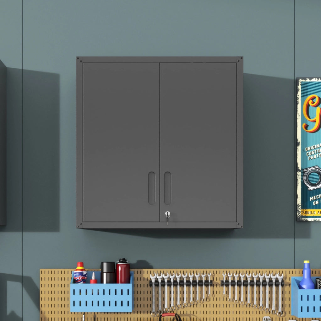 Armadio da Parete in Metallo con 2 Porte Serrabili e Ripiano Regolabile, 77x75x30 cm, per Garage e Ufficio
