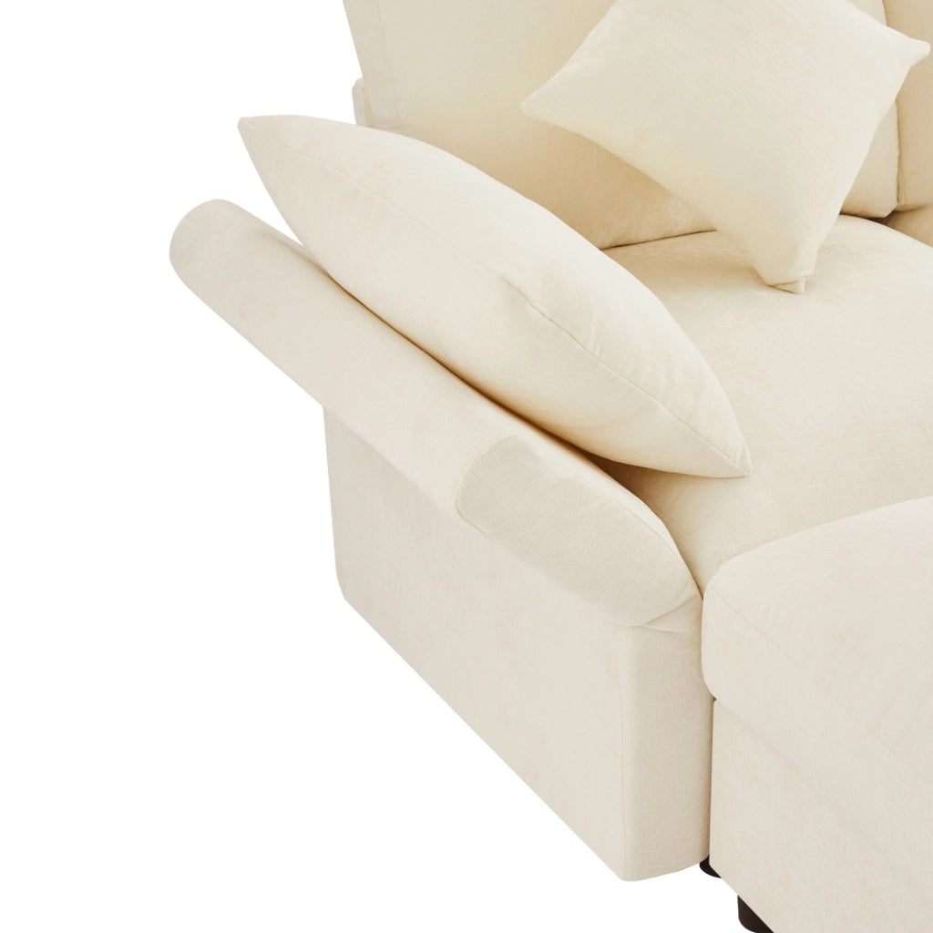 Divano modulare a forma di U/L in tessuto chenille beige con 2 pouf, 4 cuscini decorativi e 2 poggiatesta, braccioli regolabili