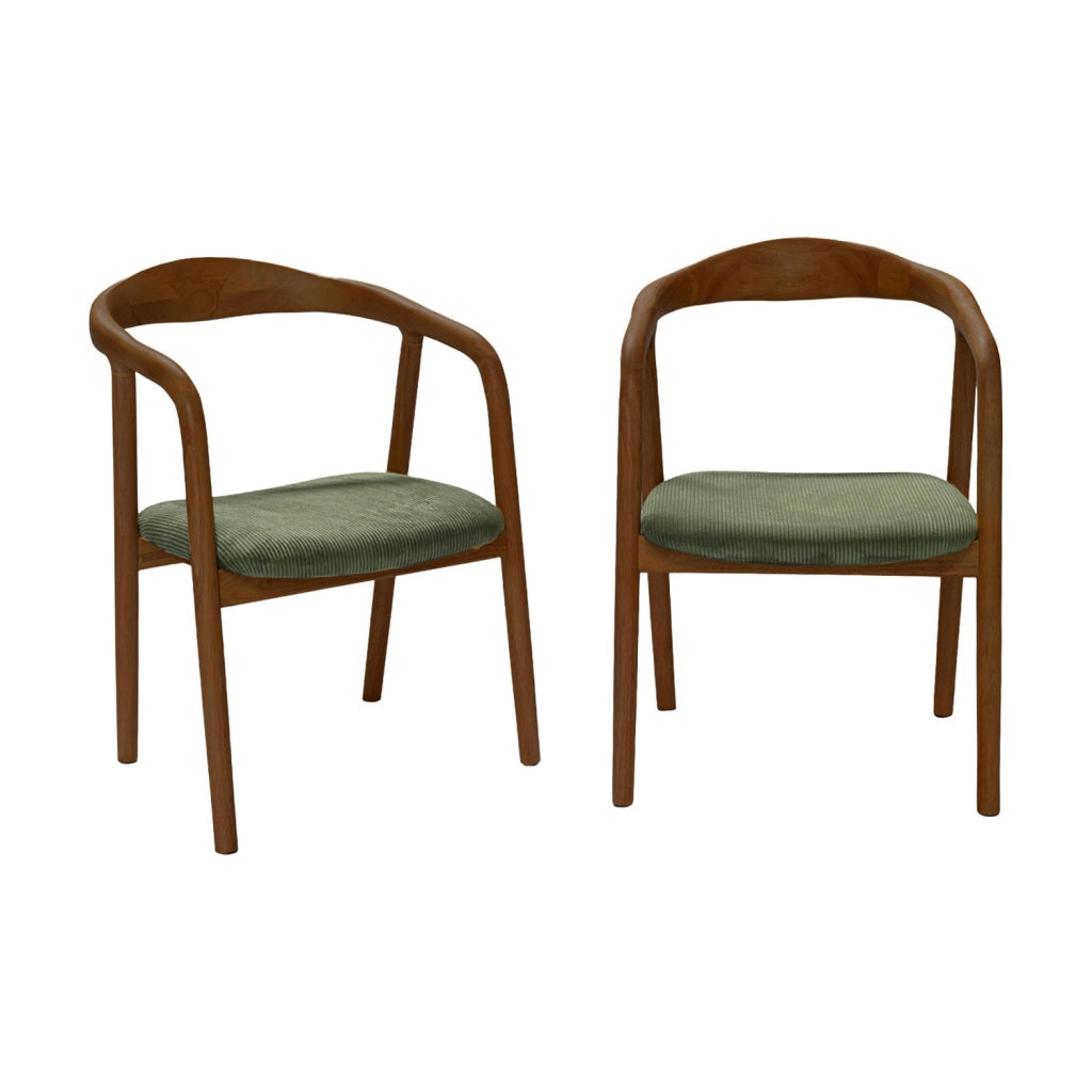 Set di 2 sedie vintage in legno di hevea tinto noce e velluto a coste,
