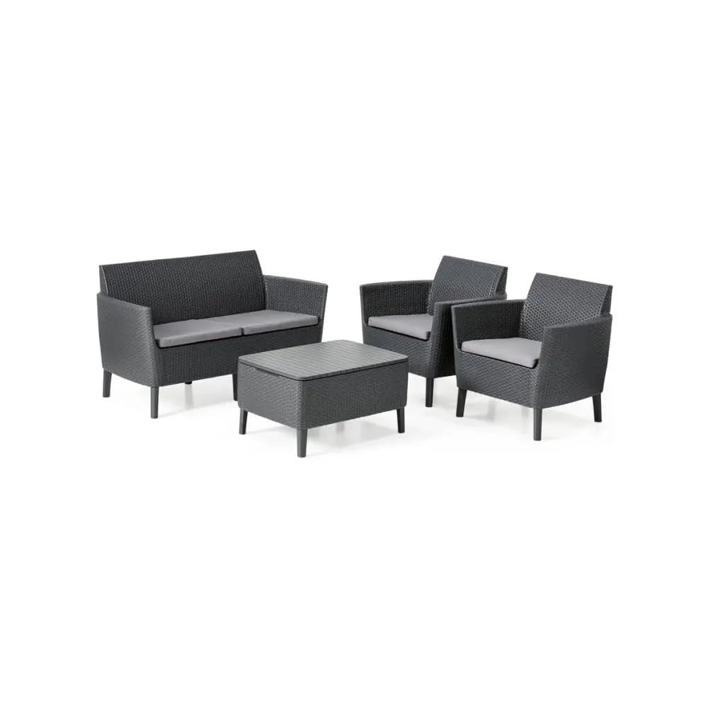 Salottino da Esterno Salemo Lounge Set in Resina Effetto Rattan 4 Pezzi