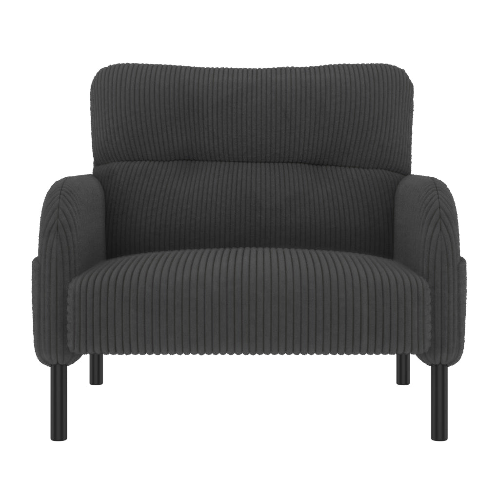 Poltrona singola in tessuto di velluto a coste con ampie tasche laterali e struttura in metallo, 67x75x79 cm, colore verde scuro