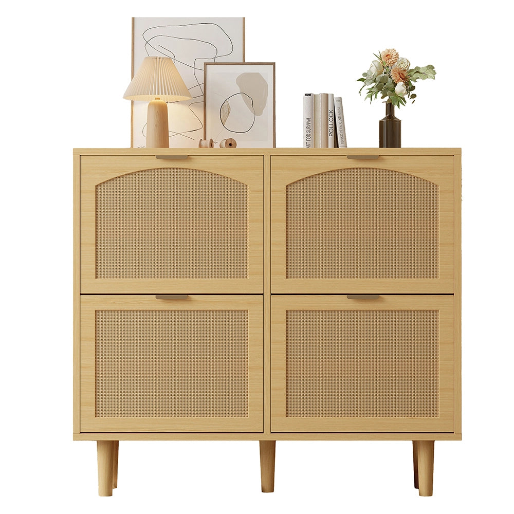 Scarpaio in rattan con 4 cassetti - Xylo - 100x25x90 cm - Stile rustico per corridoio, camera da letto
