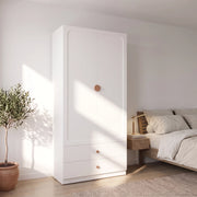 Armadio a 2 ante con 2 cassetti e appendiabiti in MDF legno e acciaio bianco per camera 90 × 45 × 200 cm