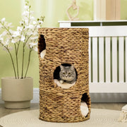 Torre per gatti con 3 tane; cuscini rimovibili e piattaforma superiore in giacinto d'acqua marrone Ø 40 × 73 cm