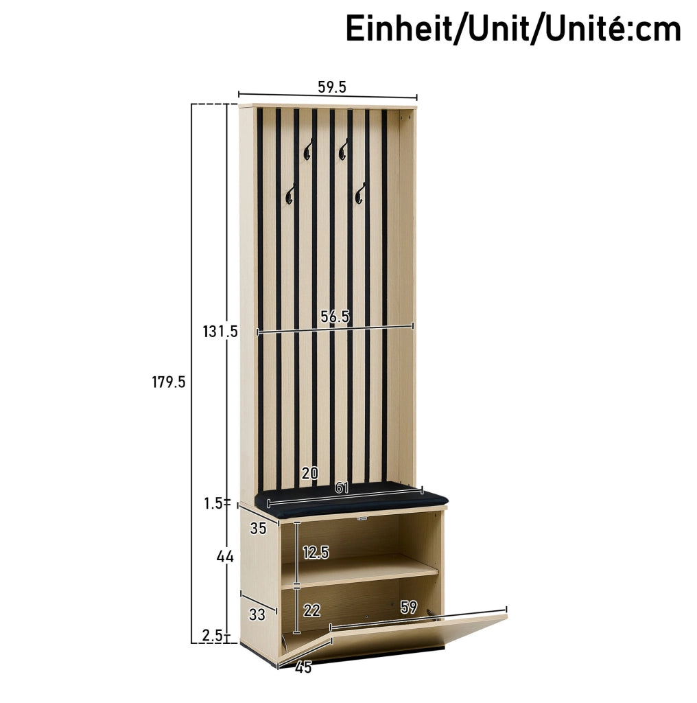 Set guardaroba con specchio e panca in MDF effetto legno