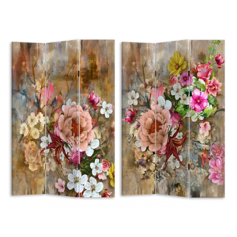 Paravento stampa 3 ante con fiori rosa cm 120,6x2,5h180