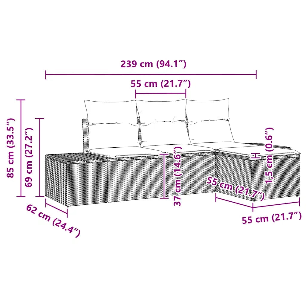 Set Divano da Giardino con cuscino 4 pz-Sofa da Giardino-Divanetto da esterno Marrone polyrattan 663862