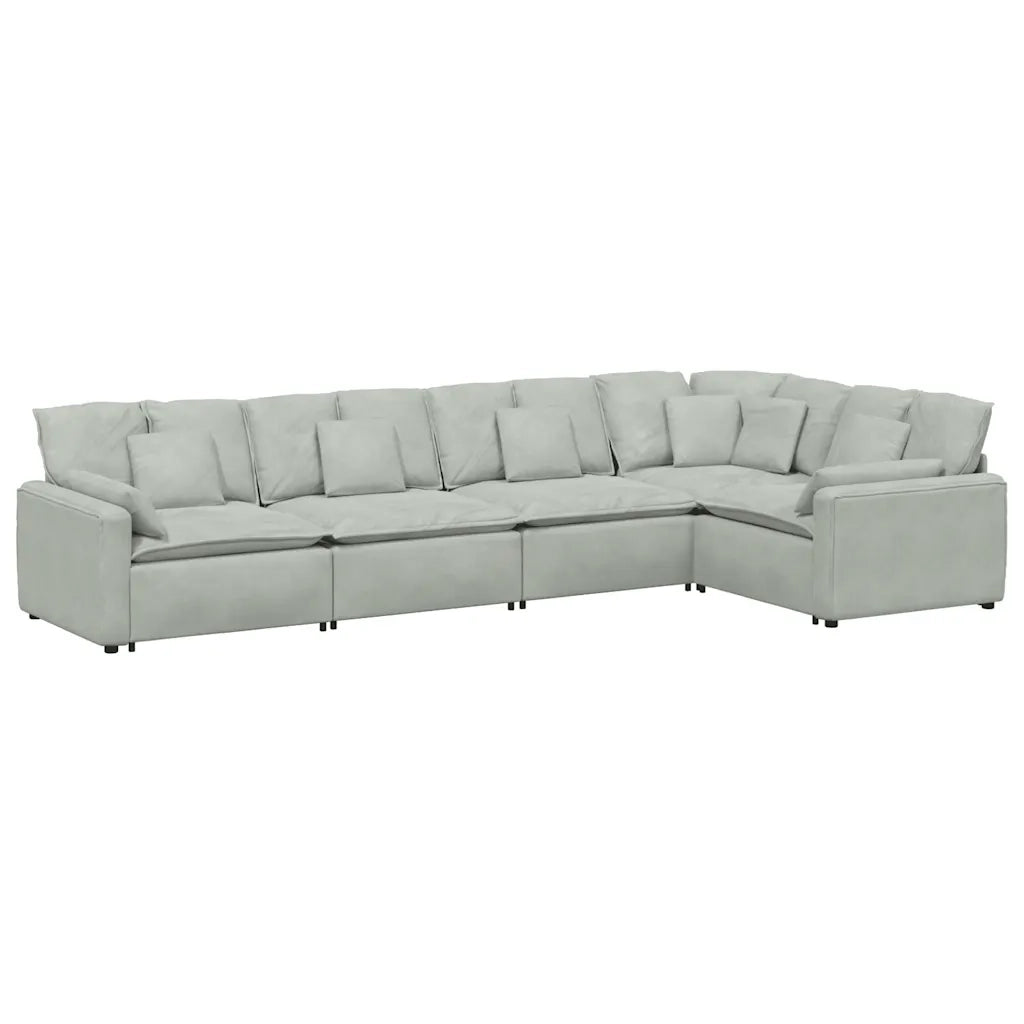 Divano Modulare con Cuscini in Velluto Grigio Chiaro 3321328