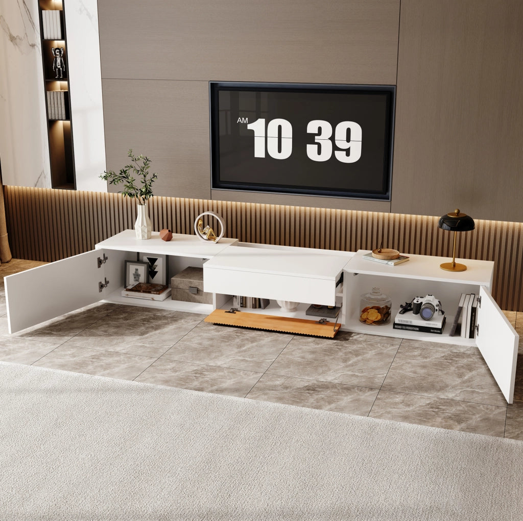 Mobile TV 180x34x30 cm con ripiano estraibile per proiettore in truciolare bianco