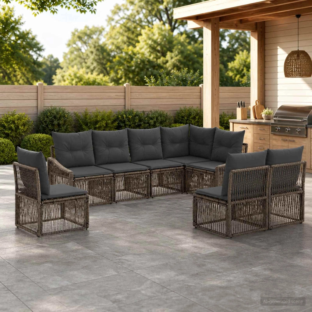 Set Divano da Giardino 8 pz Grigio polyrattan 3436022