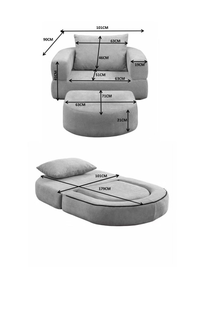 Divano modulare in ciniglia con seduta ampia e design minimalista per soggiorno, grigio chiaro 105 × 28 × 28 cm