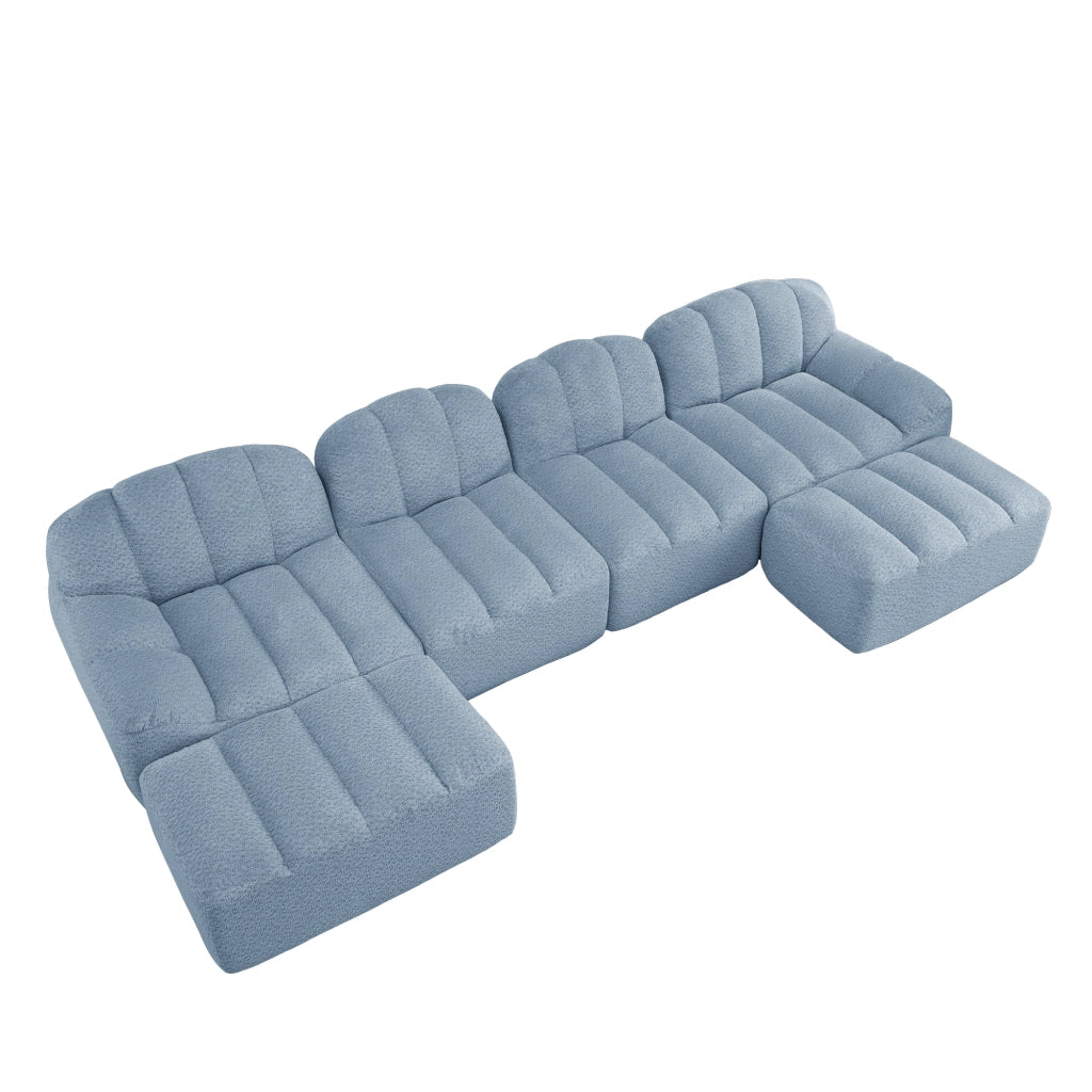 Divano Modulare U 4 Posti con 2 Ottoman ¨C Xylo ¨C Tessuto Morbido Blu, Seduta Profonda