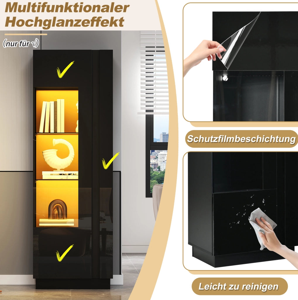 Vetrina alta 60x40x180 cm nera con anta in acrilico; LED controllabili tramite app