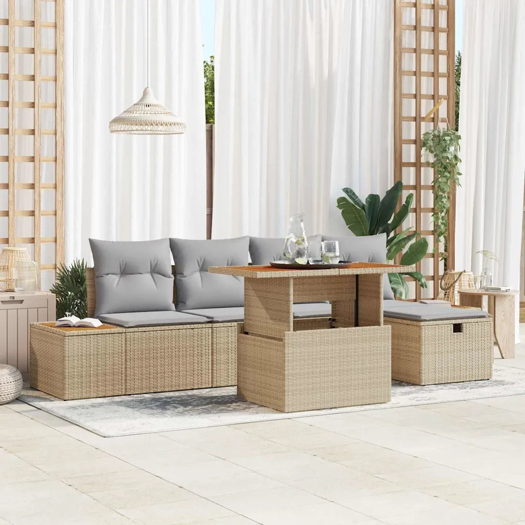 Set Divano da Giardino con cuscino 6 pcs Beige polyrattan