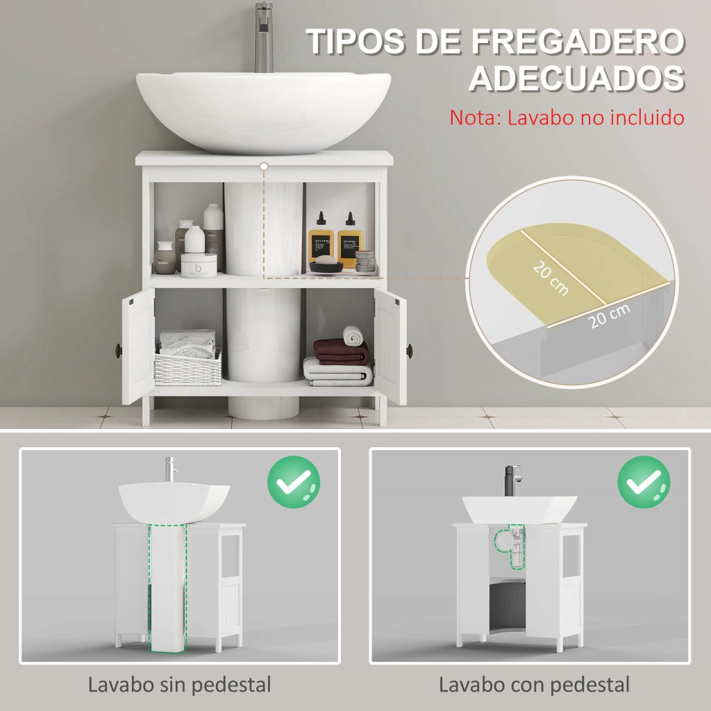 Mobile Sottolavabo con 2 Ante e Ripiano Aperto ¨C zephmum ¨C Bianco 60x30x60 cm