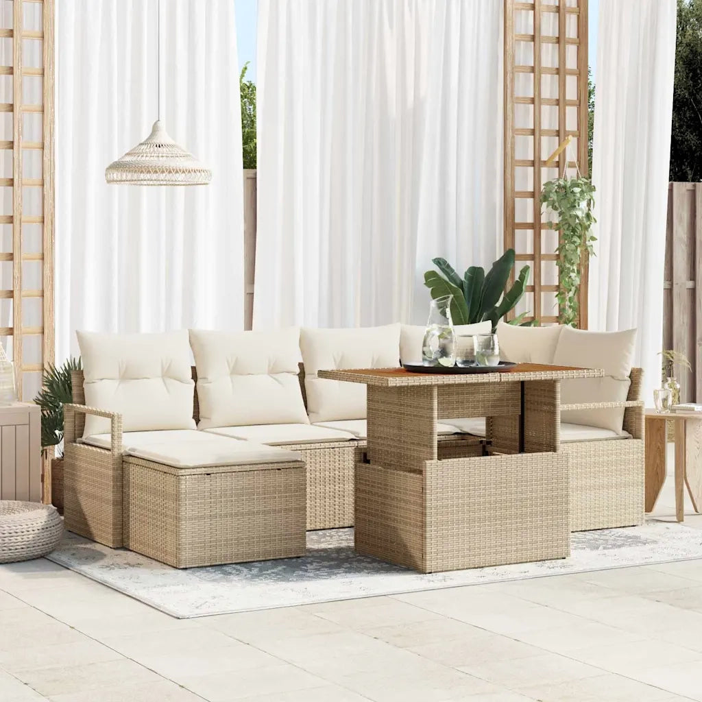 Set da Pranzo per Giardino con cuscino 7 pcs Beige e Crema