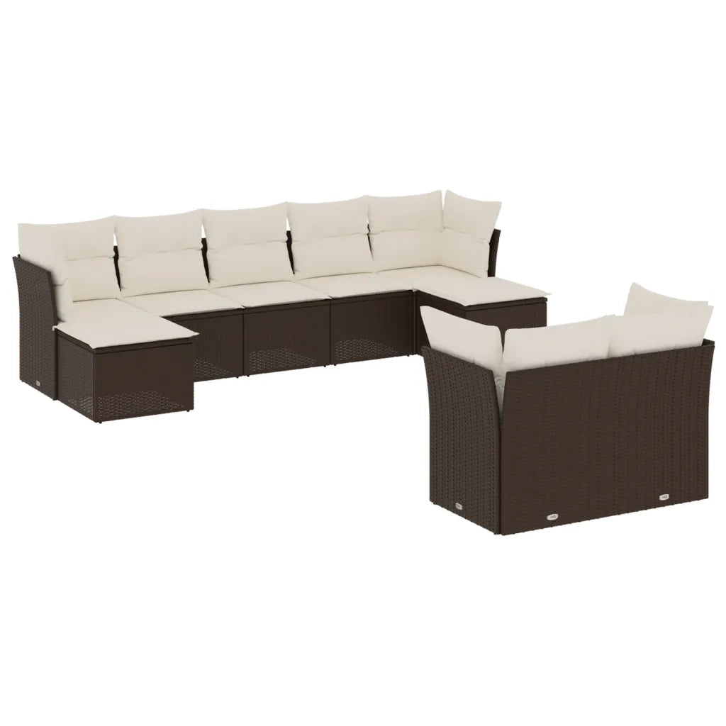 Set Divani da Giardino 9pz con Cuscini Marrone in Polyrattan 3250152