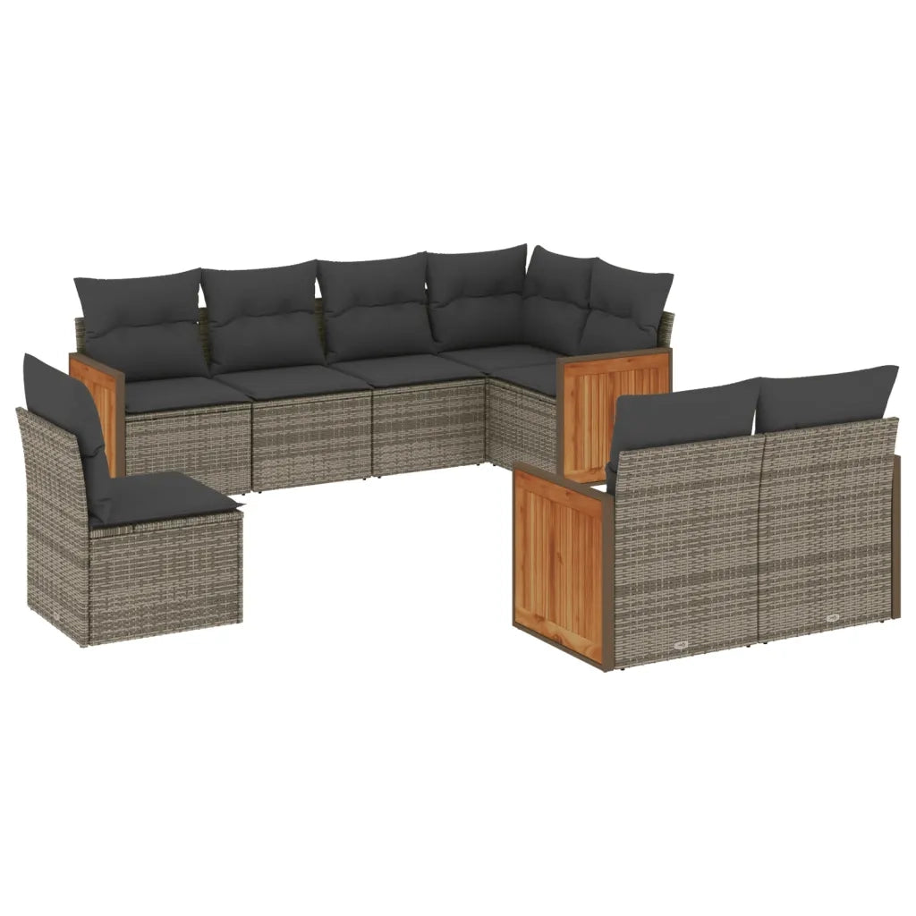 Set Divano da Giardino 8 pz con Cuscini Grigio in Polyrattan 3227845
