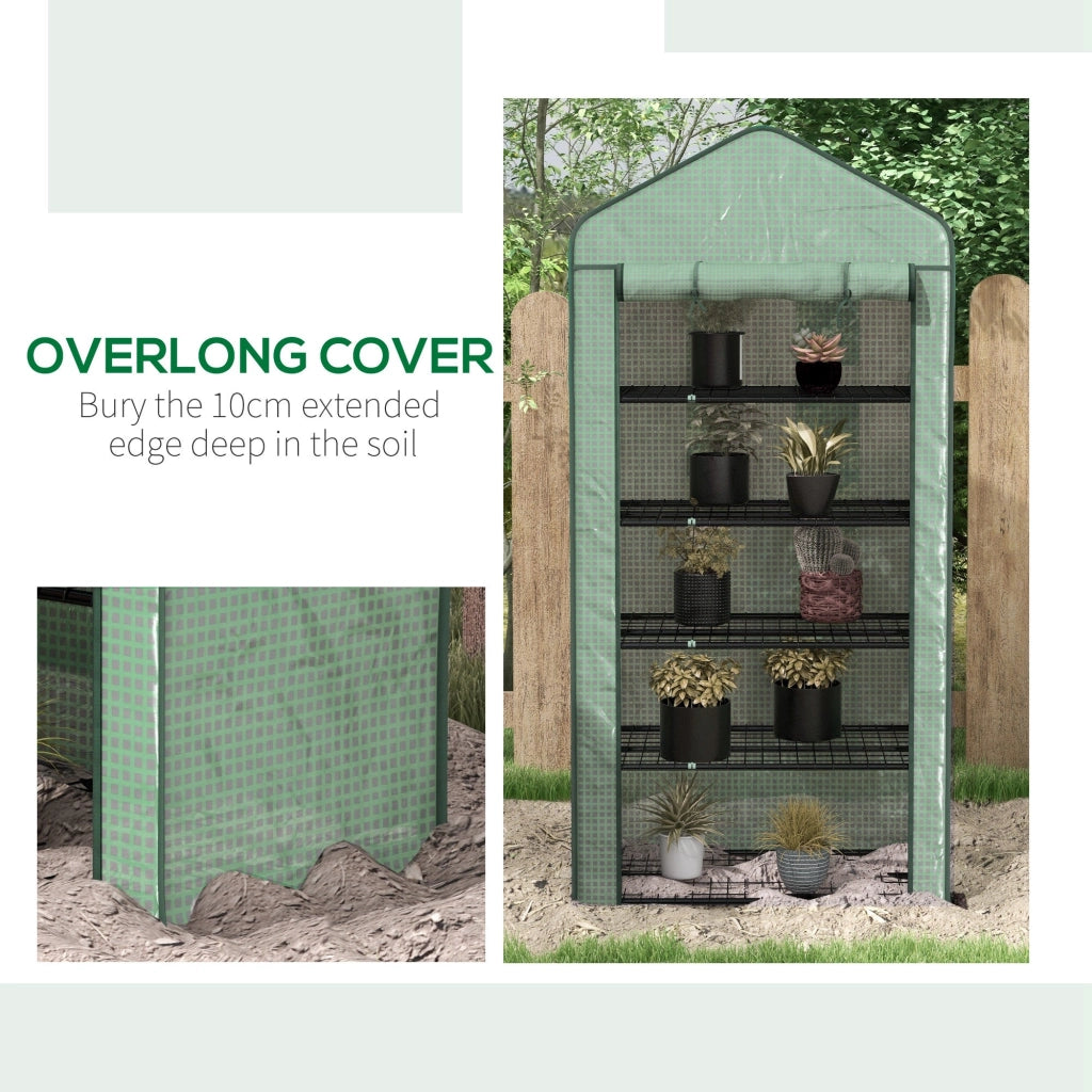 Serra a Casetta a 5 Livelli con Ingresso Avvolgibile 90x49x193 cm in Acciaio e Polietilene Verde