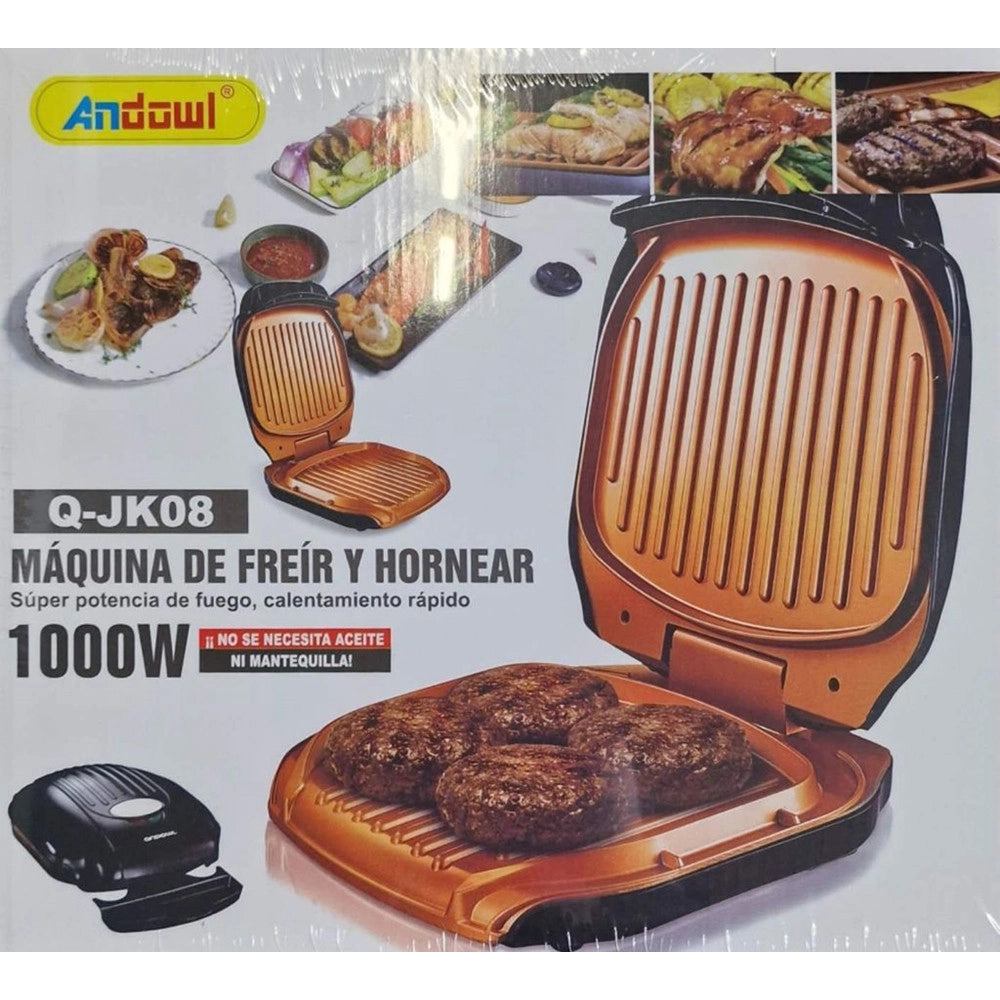 Trade Shop - Griglia Elettrica Da Tavolo Per Friggere Grigliare Q-jk08 Con Piastra Scanalata 1000w -