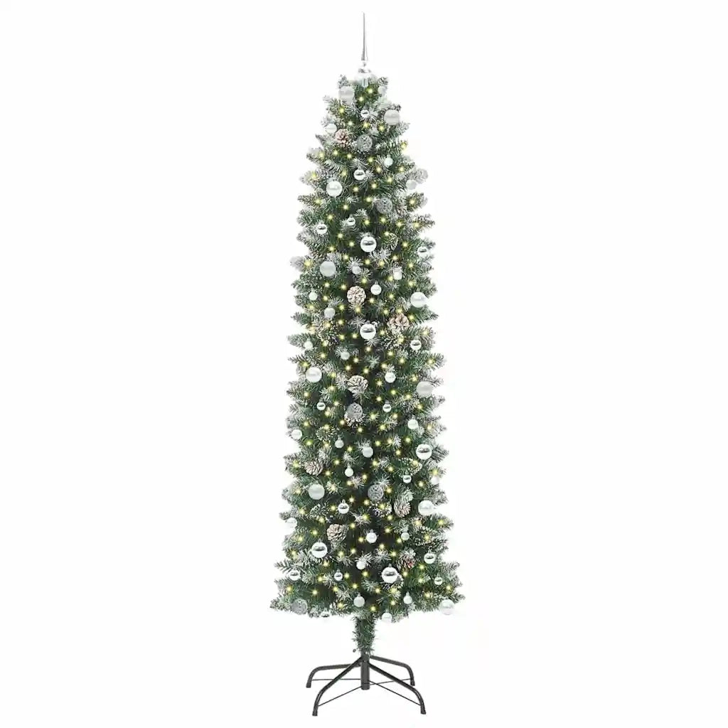 Albero di Natale Artificiale Sottile Verde e Bianco 240 cm 3395322