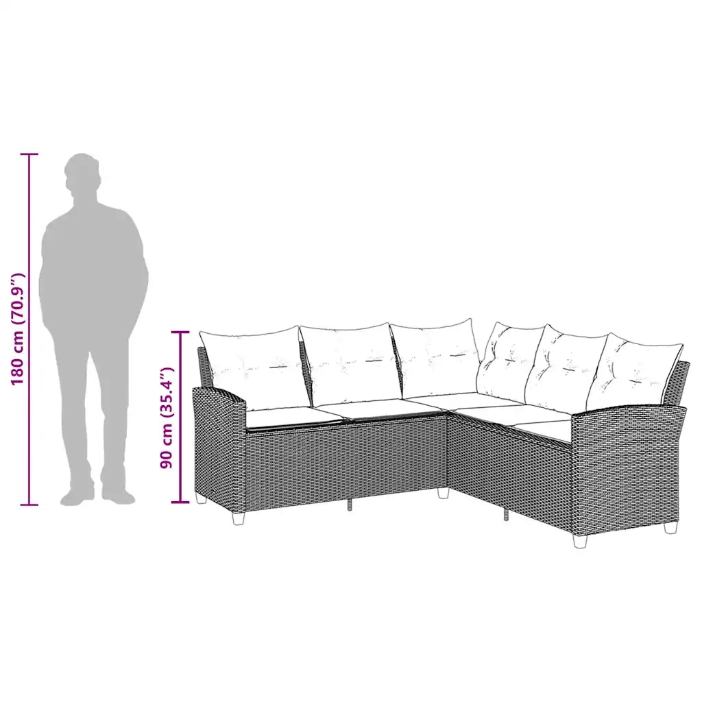 Divano a Forma di L con Cuscini-Sofa con Cuscini in Polyrattan Grigio 160792