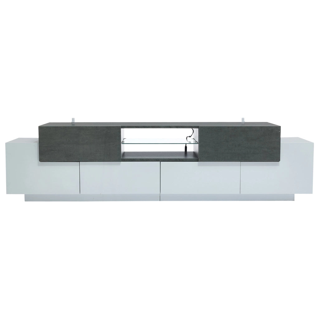 Mobile TV moderno da 180 cm bianco e grigio con illuminazione LED RGB