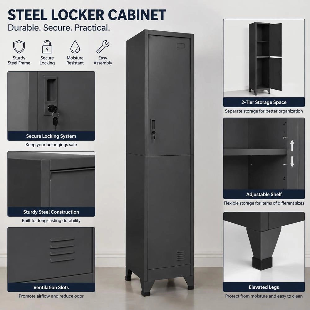 Locker Cabinet, Anthracite, 38x45x180 Cm, Steel
