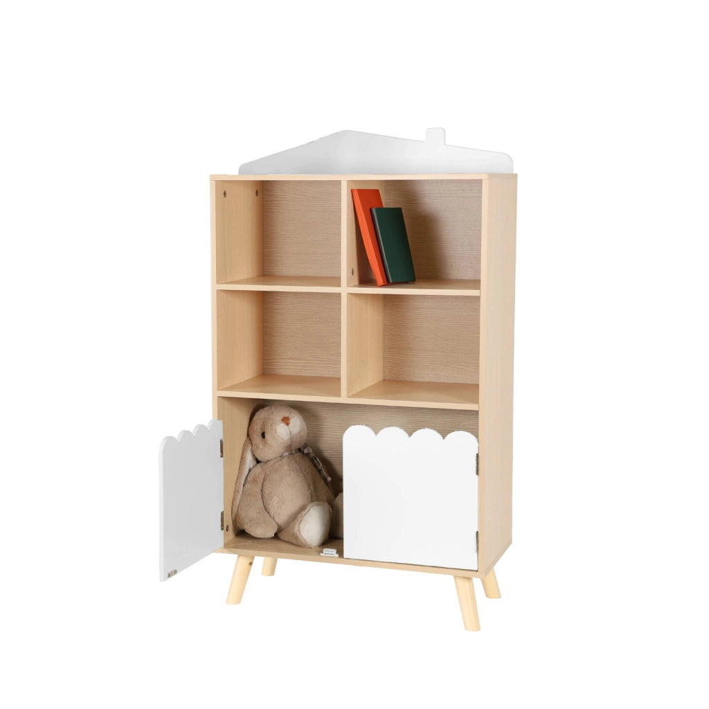 Biblioteca per bambini in legno di pino 2 porte e 4 scaffali, bianco