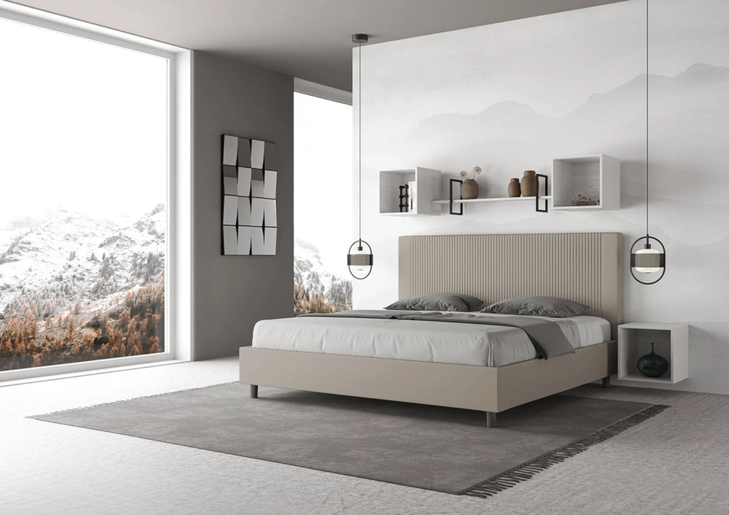 BS COM Letto matrimoniale king size contenitore imbottito 190x190 similpelle tortora