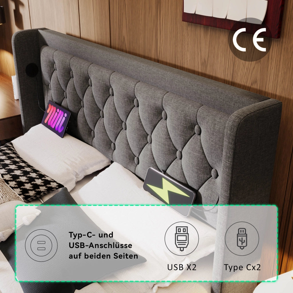 letto imbottito cotone grigio 180 x 200 cm