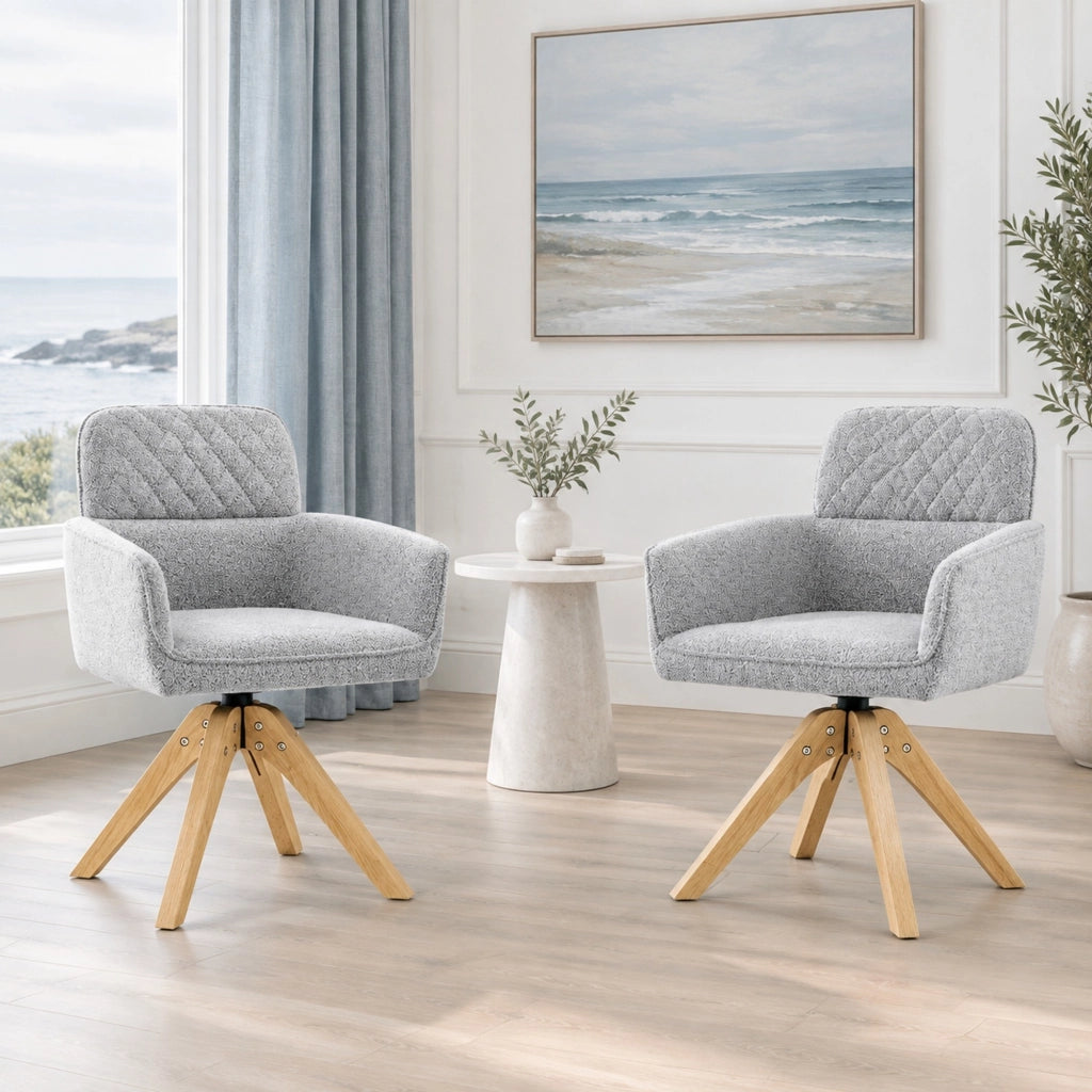 Set 2 sedie da pranzo girevoli 360° in tessuto grigio chiaro e legno massello HAVRYA