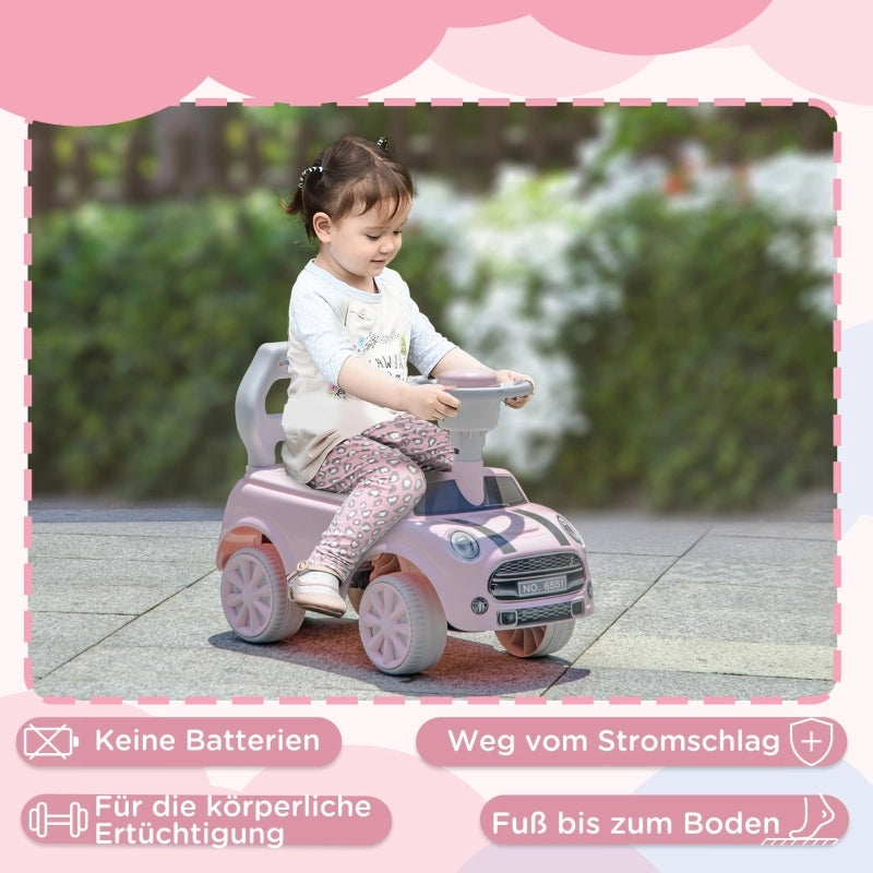 Auto cavalcabile per bambini 1,5-3 anni, max 25 kg, rosa, con clacson, sedile antiscivolo e protezione anti-ribaltamento