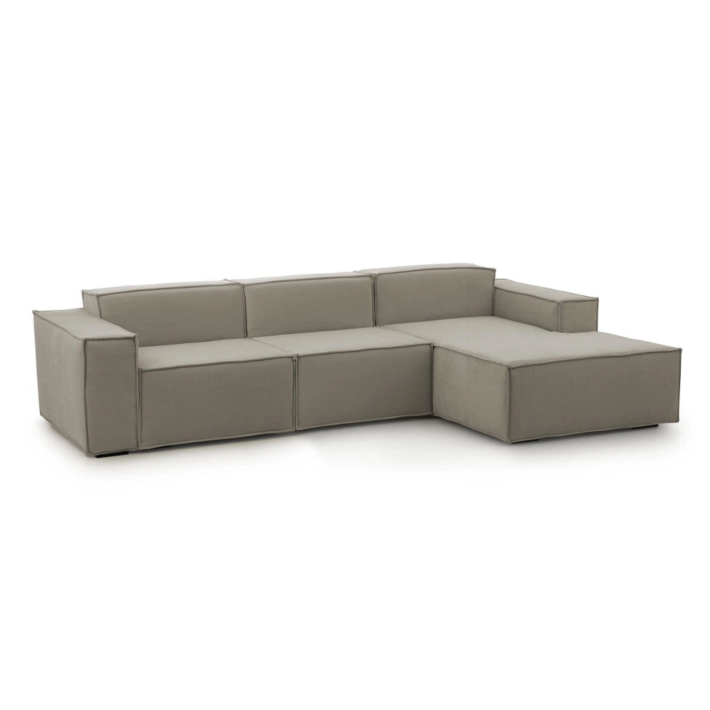 Divano fisso Ananas, Divano componibile a 3 posti con penisola destra, Made in Italy, Sofà\  moderno in tessuto, Cm 300x170h70, Tortora