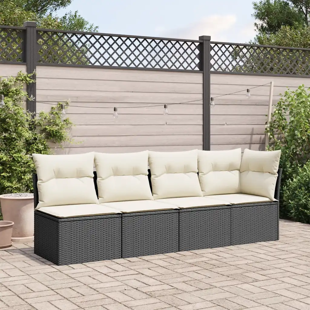 Divano da Giardino con Cuscini a 4 Posti-Sofa da Giardino-Divano da esterno Nero in Polyrattan 410883