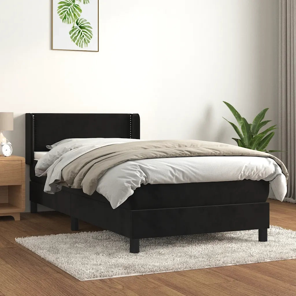 Giroletto a Molle con Materasso-Struttura Letto Nero 100x200 cm in Velluto 596439