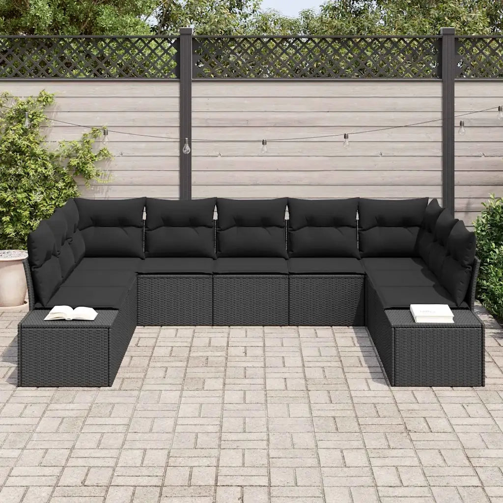 Set Divano da Giardino con cuscino 9 pcs Nero polyrattan 3347223