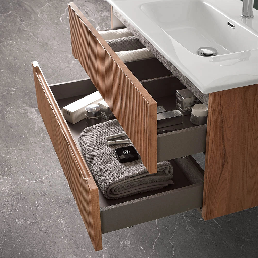 Mobile bagno sospeso 80 cm noce canaletto cannettato Bali