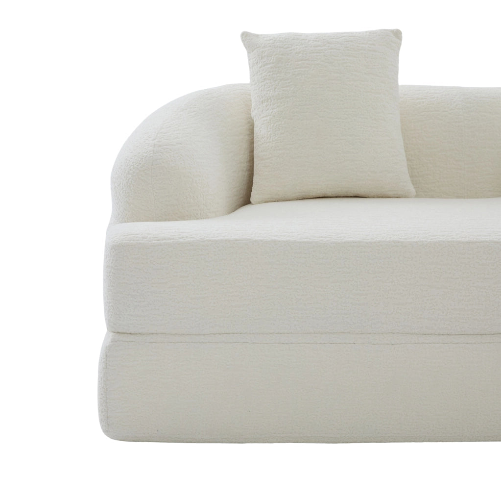Divano letto 2 posti in chenille beige, multifunzione con due cuscini, trasformabile per soggiorno e camera ospiti