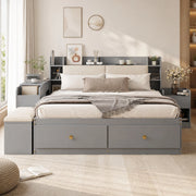 Letto matrimoniale multifunzionale 140x200 cm in legno massiccio grigio