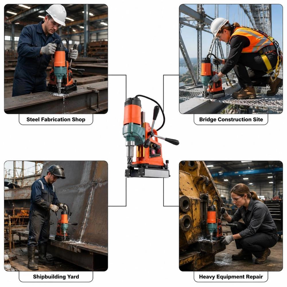 Magnetic Drill 1400 W, 50 Mm Drilling Diameter, Reversible Direction, Magnetic Drill With 6 Core Drills For Metal Surfaces, Electric Core Drill For Industrial And DIY Use, Orange
