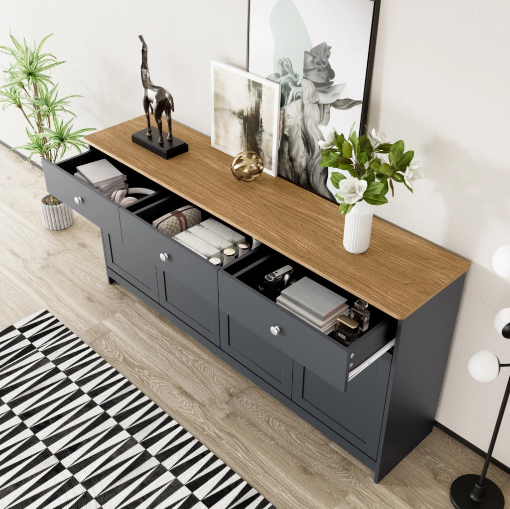 Credenza rustica 160 cm con 3 cassetti e 4 ante