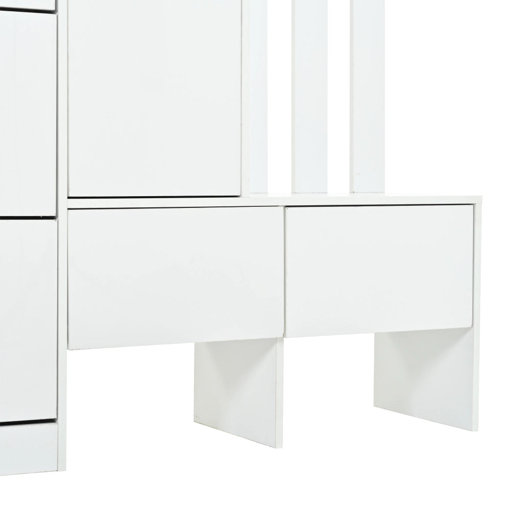 Set di mobili da ingresso con scarpiera a ribalta; panca e appendiabiti in MDF bianco 160 × 35 × 160 cm